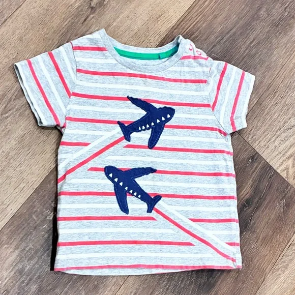 Baby Boden Gray and Red Airplane Tee Shirt Top Plane Short Sleeves 18-24m - Picture 2 of 12